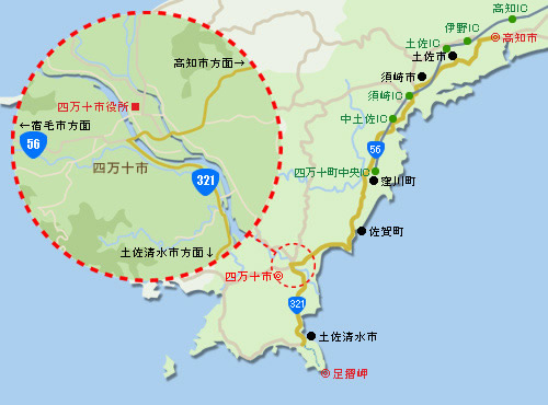 地図：高知市方面から